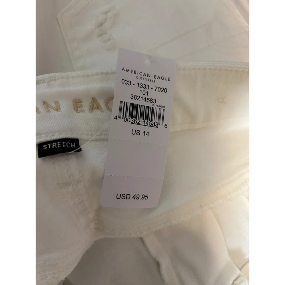 American Eagle Womens White Distressed Denim Shorts High Waisted Frayed Hem 14